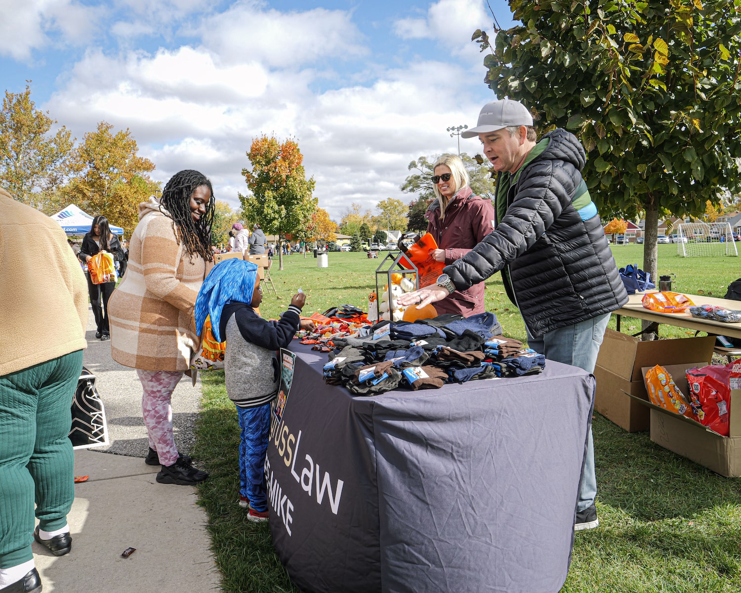 People receiving winter gear