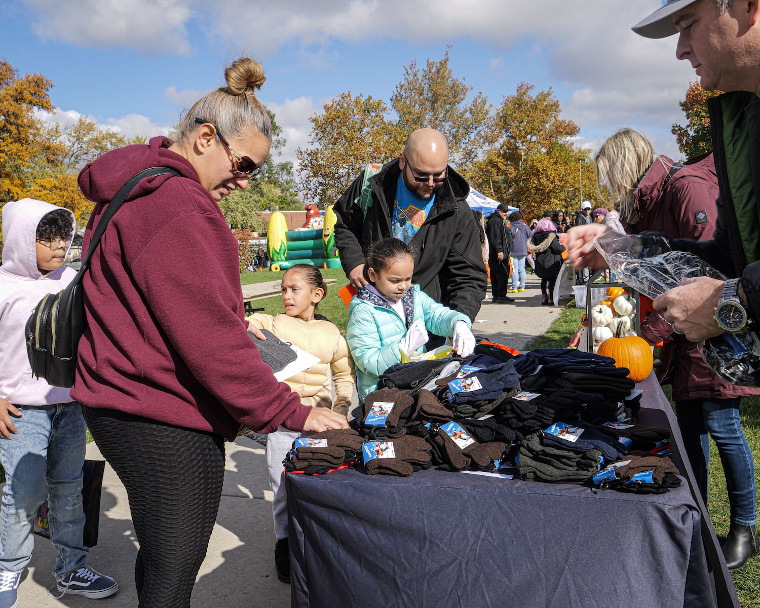 People receiving winter gear